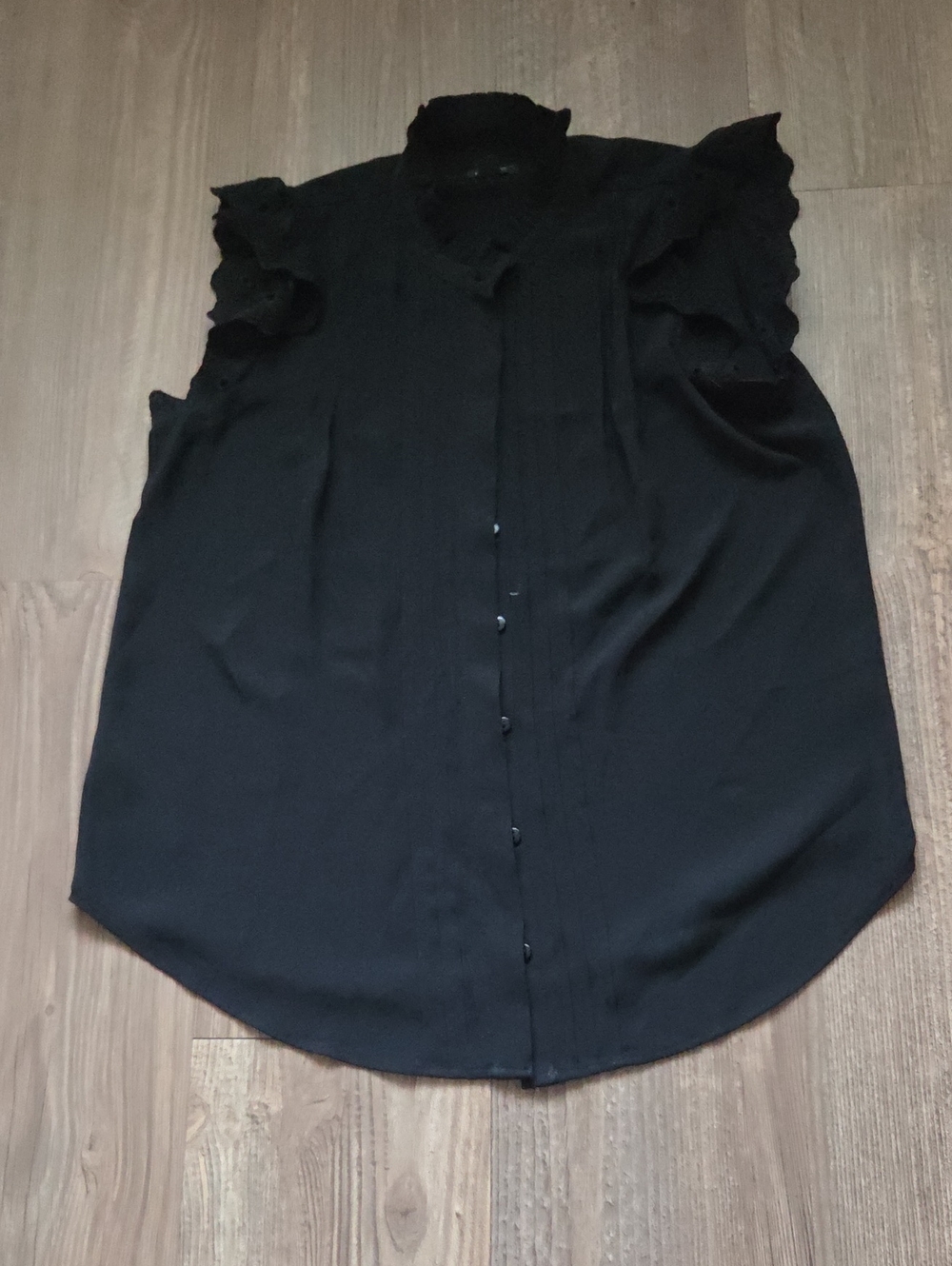 Black Ann Taylor Ruffle Sleeve Button-Front Women's Top